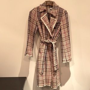 Burberry Multicolor Tweed Trench Coat with Belt
